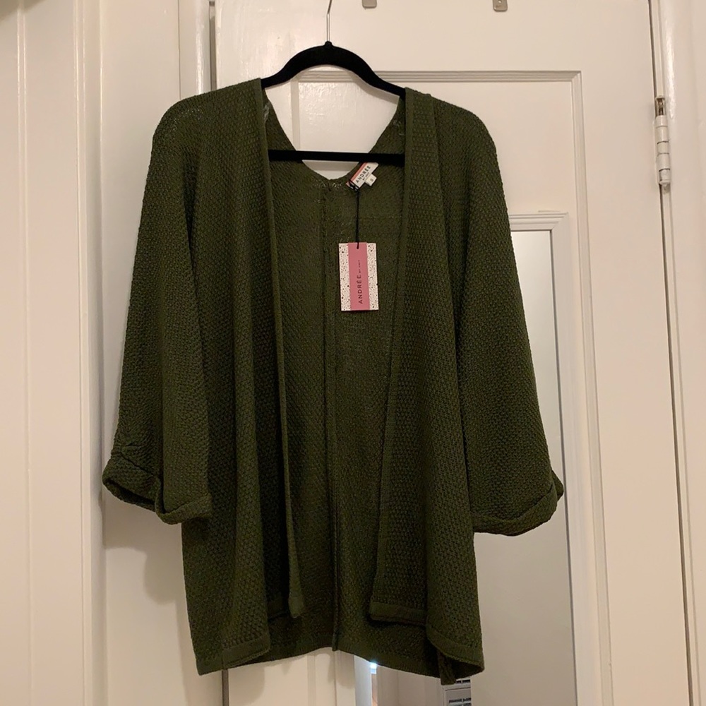 Andre’e By Unit Size S Olive Green Cardigan With Cuff Bell Sleeves.